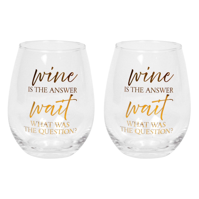Wine Is The Answer Stemless Wine Glass Set Of 2 Gold