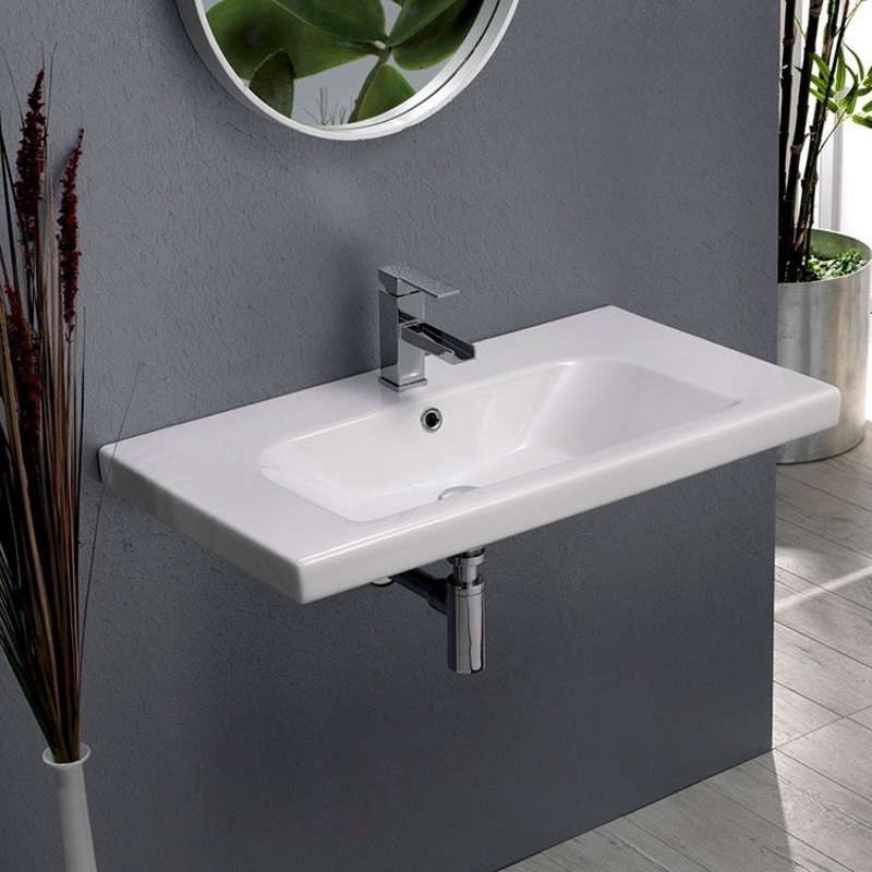 Lisboa Rectangle White Ceramic Wall Mounted or Drop In Sink HX534497529