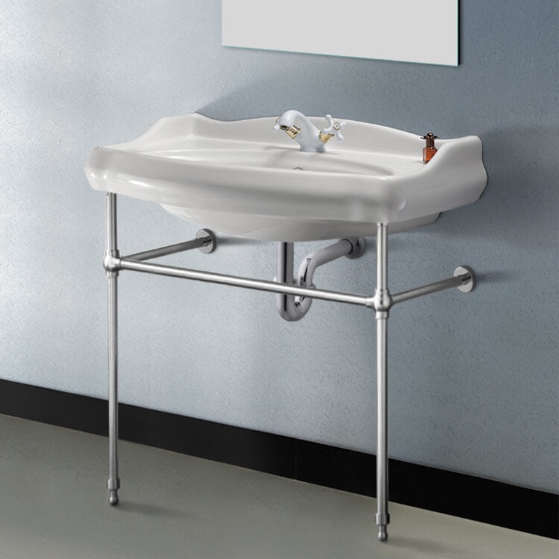 1837 Traditional Ceramic Console Sink With Chrome Stand HX534490297
