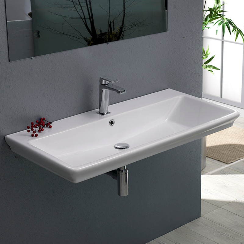 Arica Rectangle White Ceramic Wall Mounted or Drop In Sink HX534490473