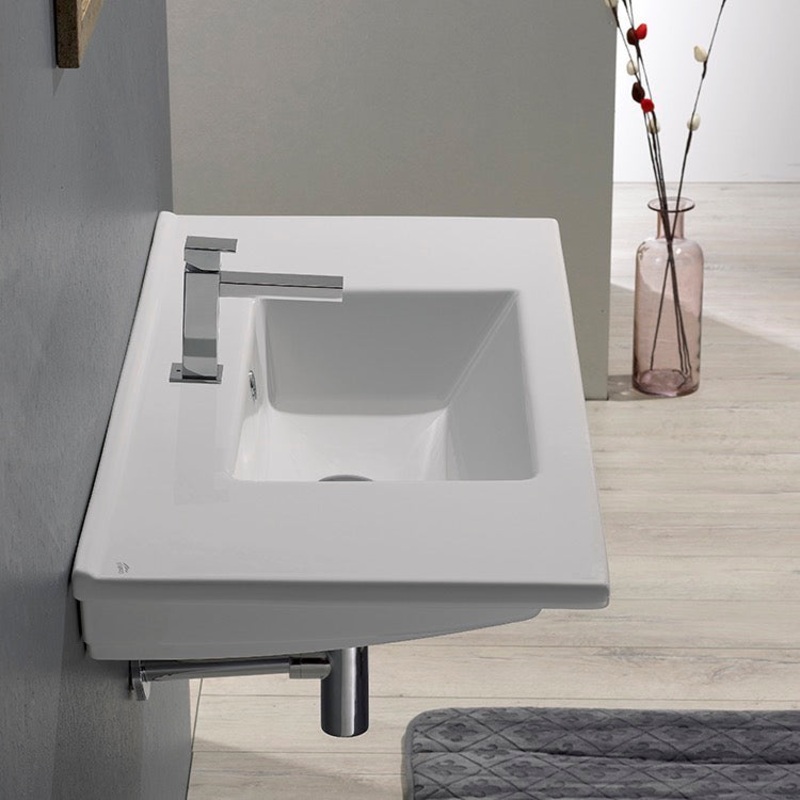Arte Rectangular White Ceramic Wall Mount or Drop In Bathroom Sink HX534490470