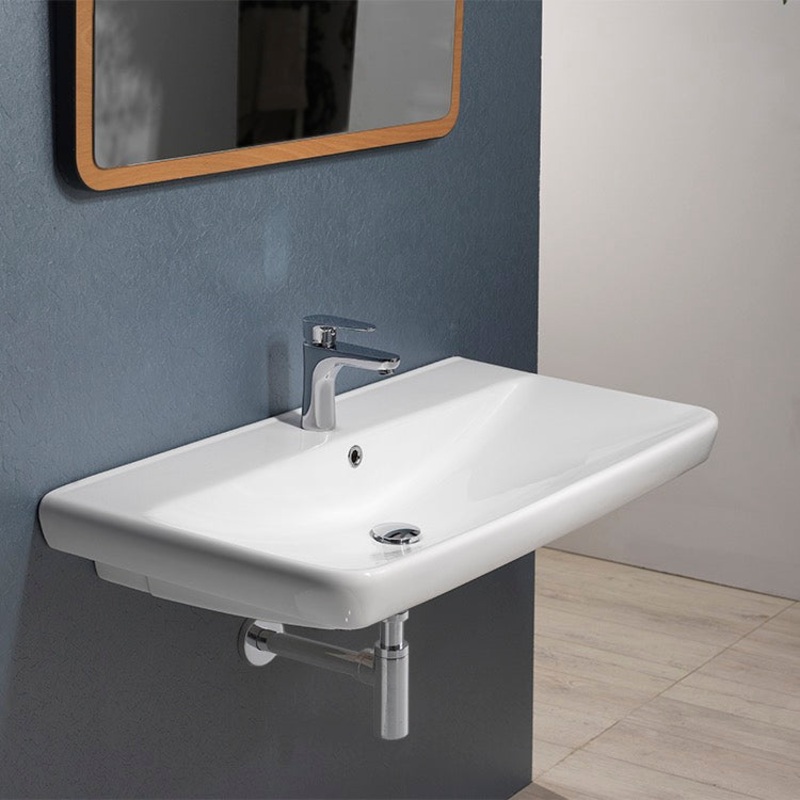 Belo Rectangle White Ceramic Wall Mounted or Drop In Sink HX534490474