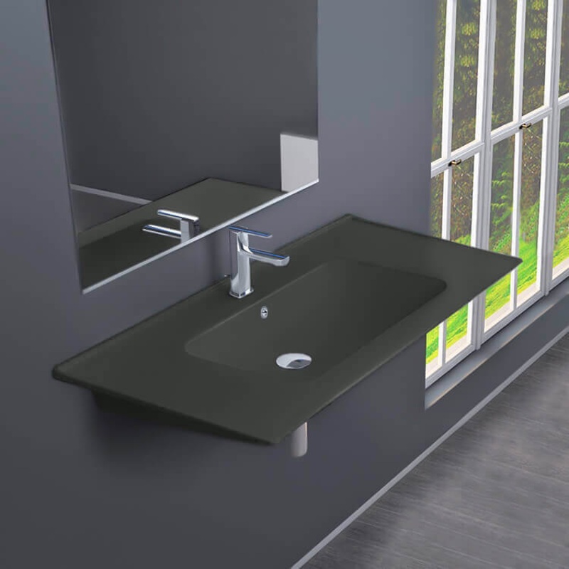 Blue Rectangular Matte Black Ceramic Wall Mounted or Drop In Sink HX534490444
