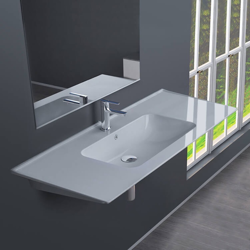 Blue Rectangular White Ceramic Wall Mounted or Drop In Sink HX534490499