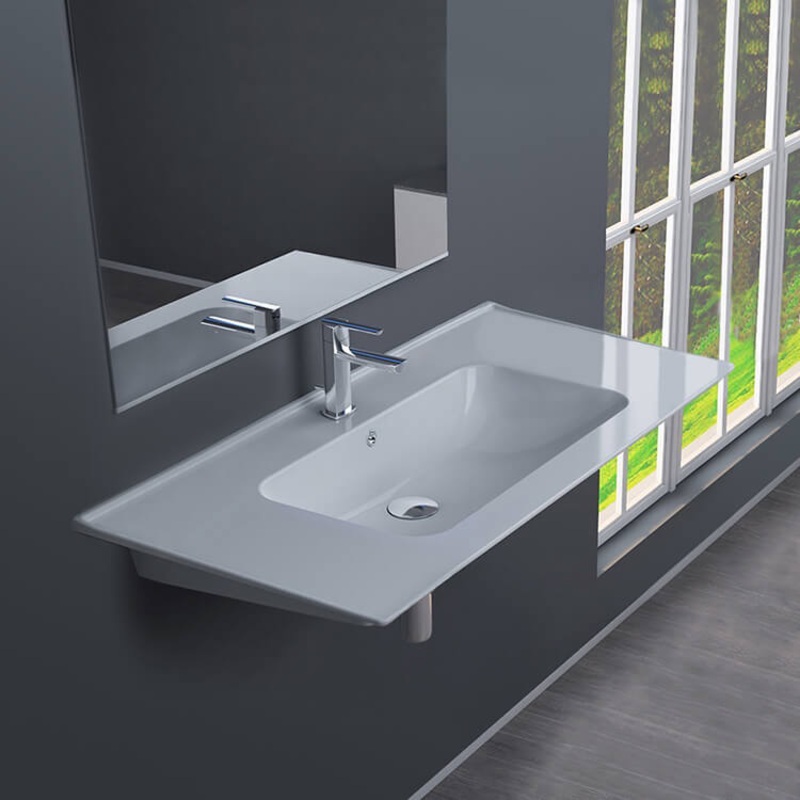 Blue Rectangular White Ceramic Wall Mounted or Drop In Sink HX534490502