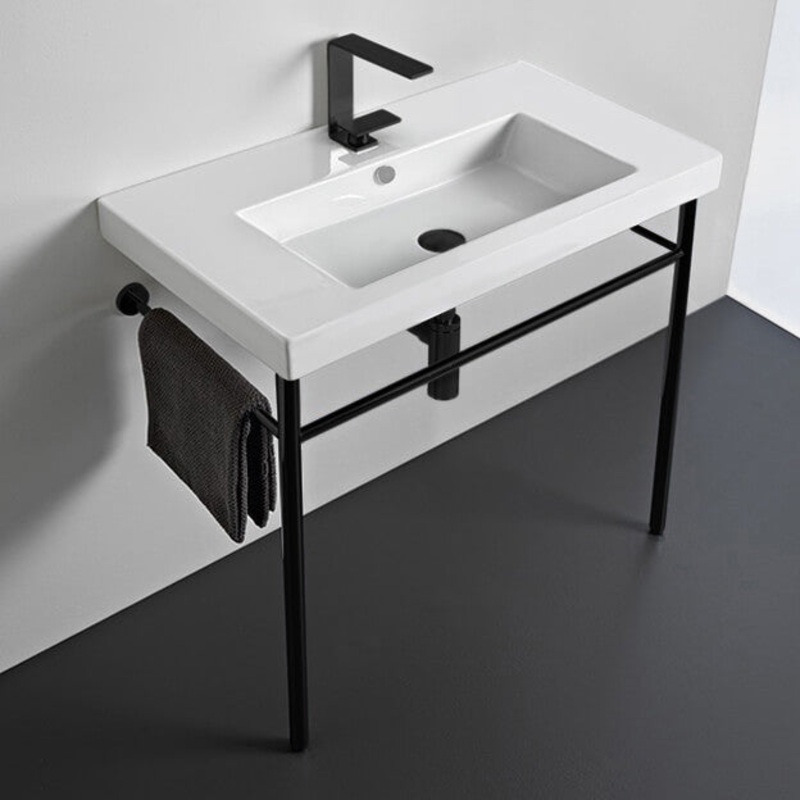 Cangas Ceramic Console Sink and Matte Black Stand HX534490376