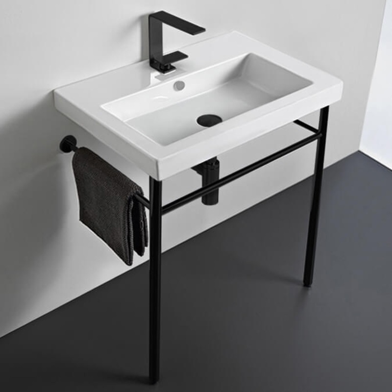 Cangas Ceramic Console Sink and Matte Black Stand HX534490421