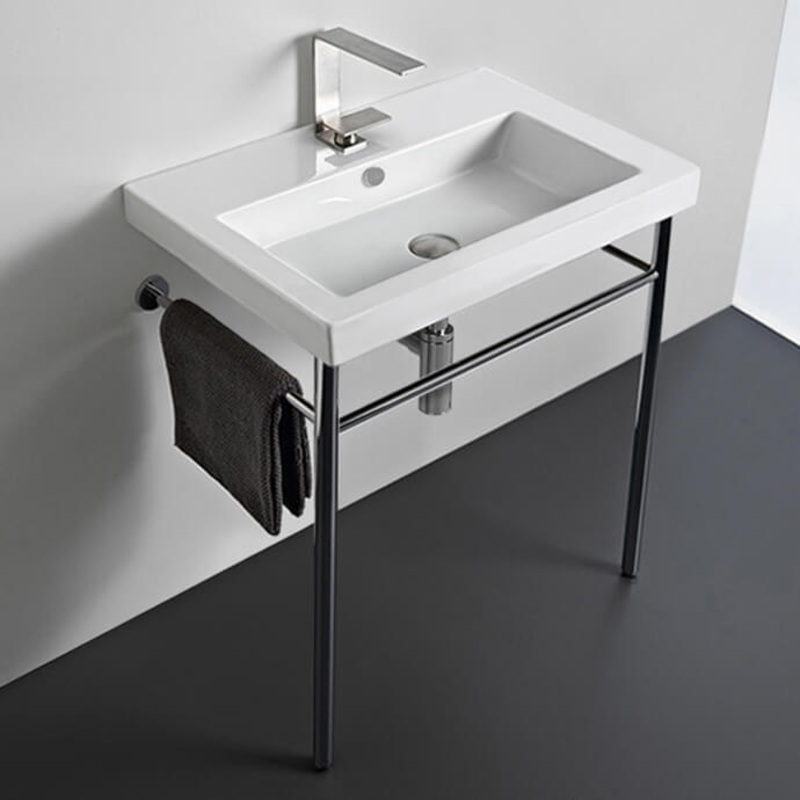 Cangas Rectangular Ceramic Console Sink and Polished Chrome Stand HX534490318