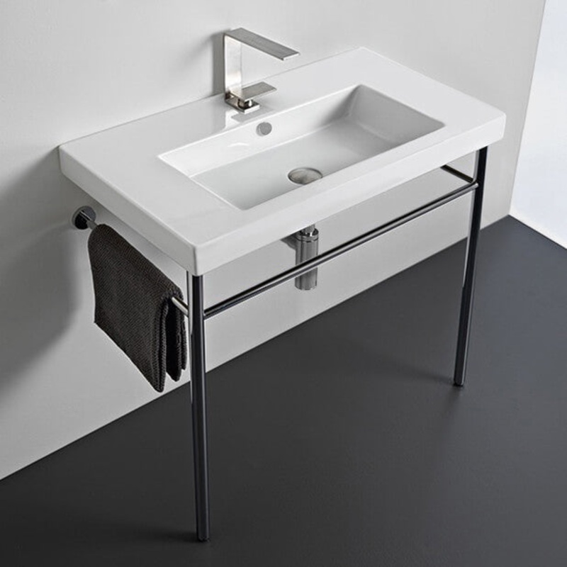 Cangas Rectangular Ceramic Console Sink and Polished Chrome Stand HX534490348