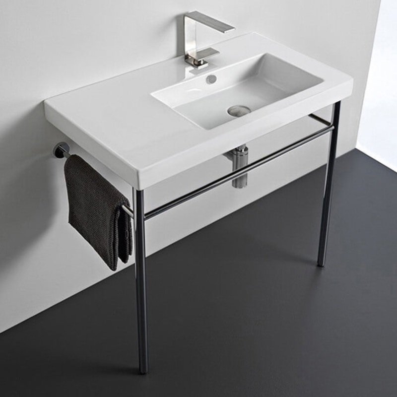Condal Rectangular Ceramic Console Sink and Polished Chrome Stand HX534490391