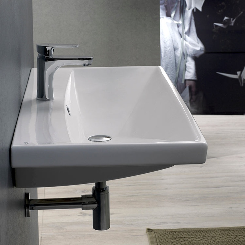 Elite Rectangle White Ceramic Wall Mounted or Drop In Sink HX534490505