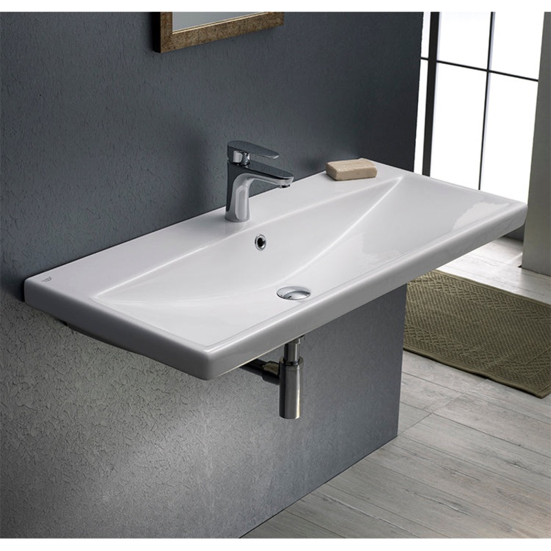 Elite Rectangle White Ceramic Wall Mounted or Drop In Sink HX534490509