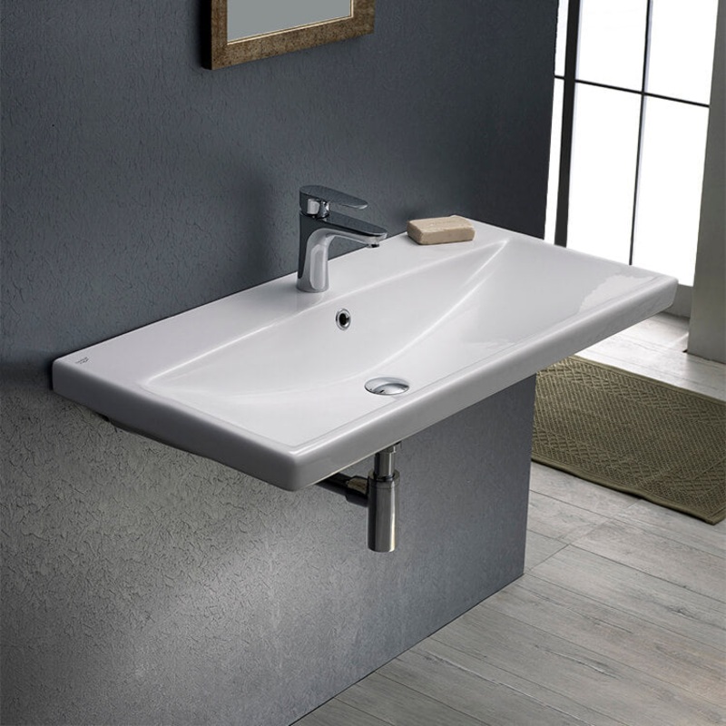 Elite Rectangular White Ceramic Wall Mounted or Drop In Sink HX534490494