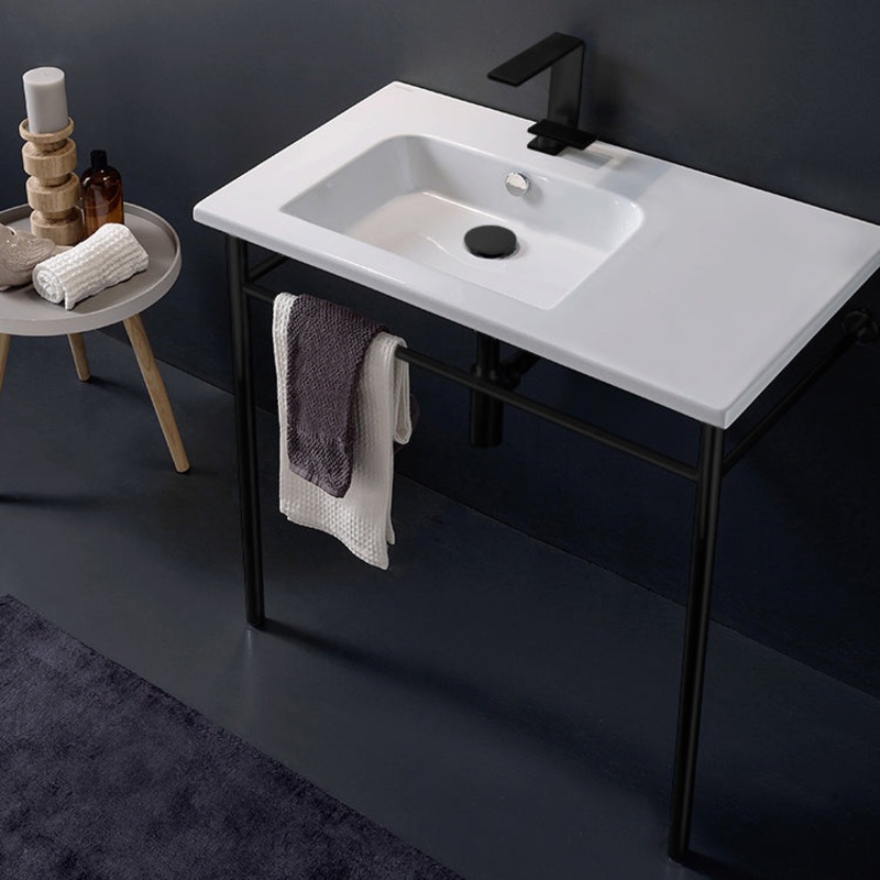 Etra Ceramic Console Sink and Matte Black Stand HX534490363