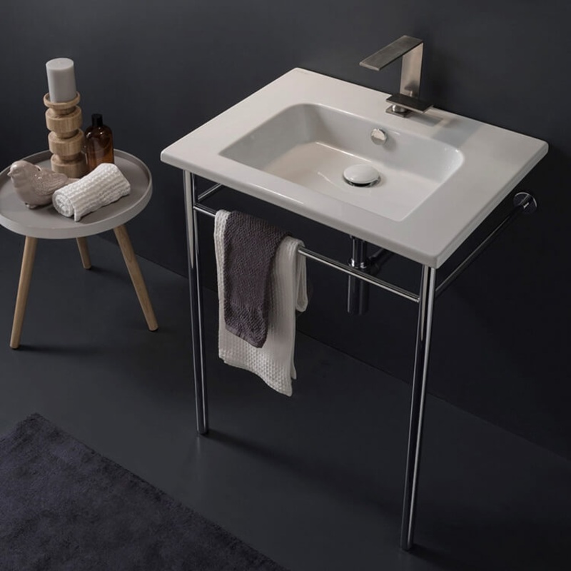 Etra Ceramic Console Sink and Polished Chrome Stand HX534490390