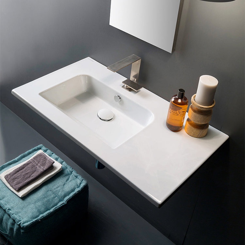 Etra Sleek Rectangular Ceramic Wall Mounted With Counter Space HX534490506
