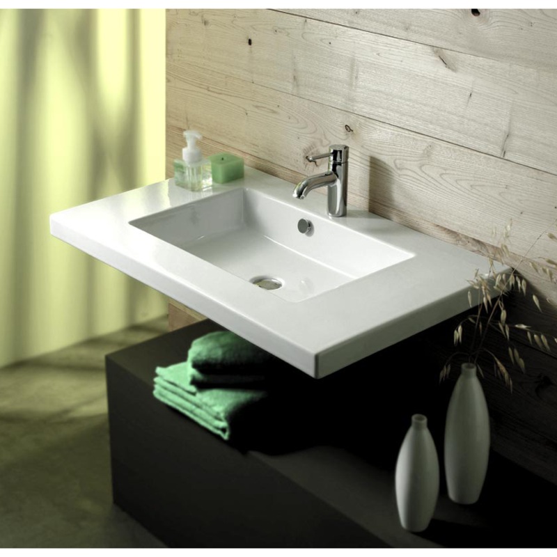 Mars Rectangular White Ceramic Wall Mounted or Drop In Sink HX534490491