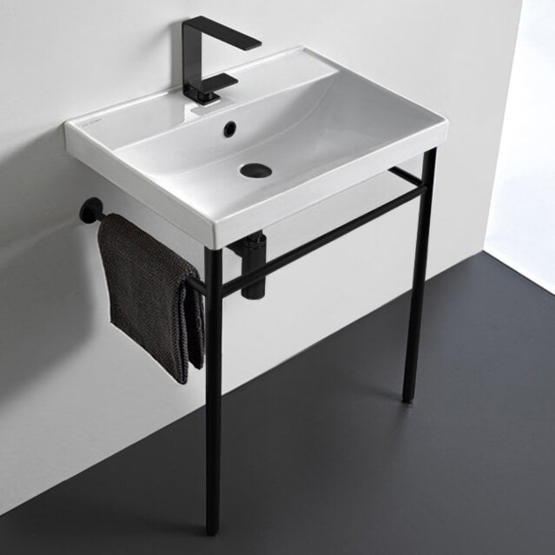 ML Ceramic Console Sink and Matte Black Stand HX534490367