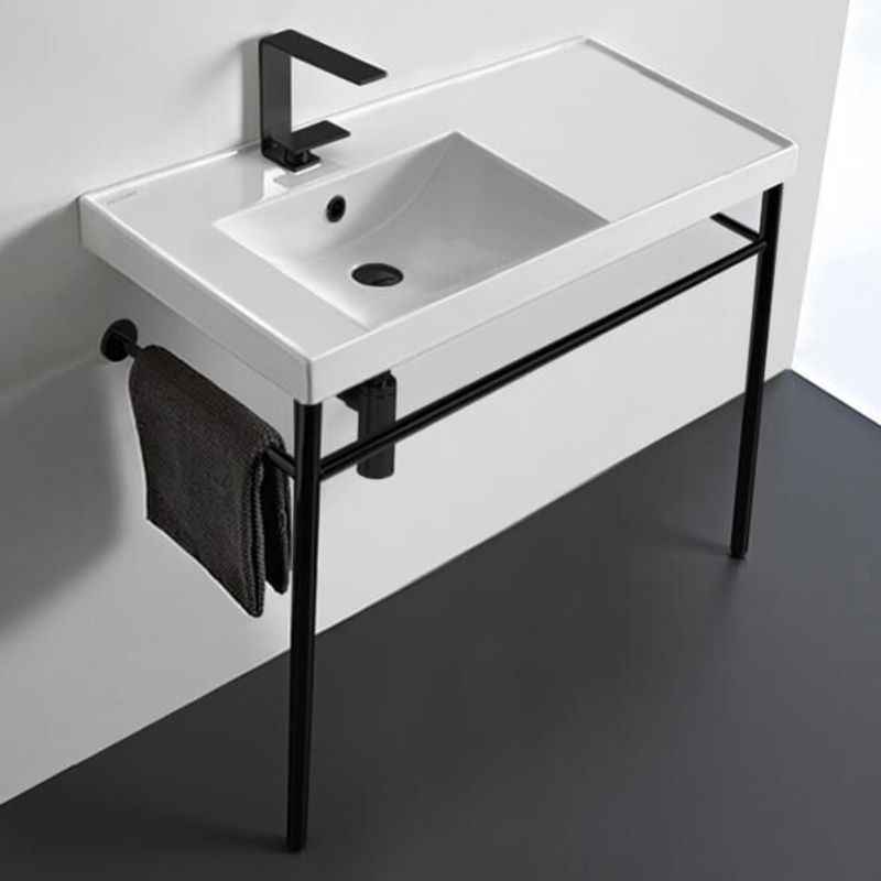 ML Rectangular Ceramic Console Sink and Matte Black Stand HX534490295