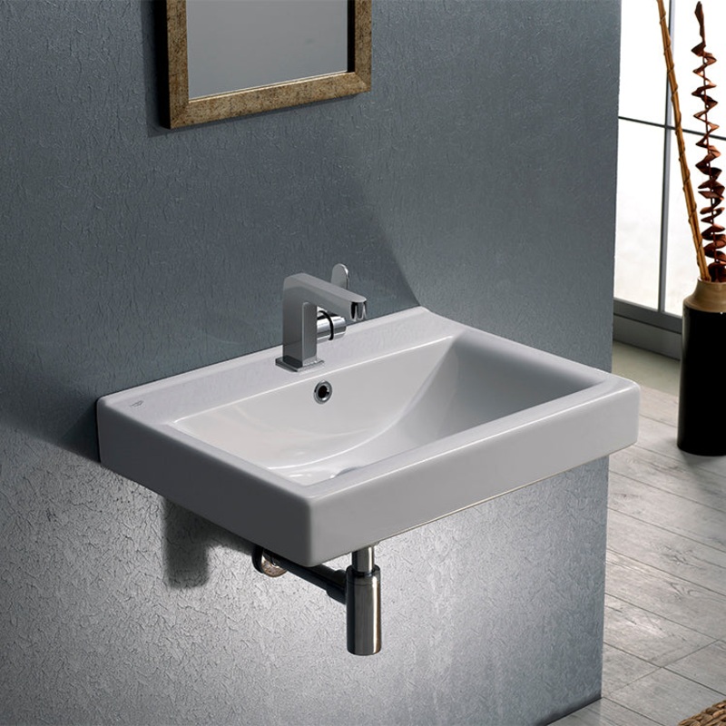 Mona Rectangular White Ceramic Wall Mounted or Drop In Bathroom Sink HX534490503