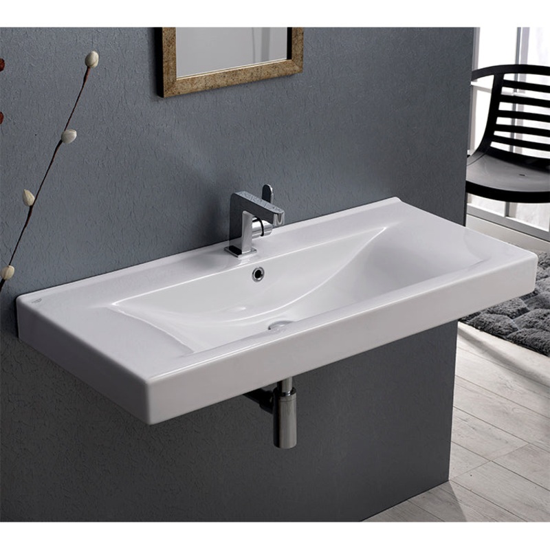 Mona Rectangular White Ceramic Wall Mounted or Drop In Sink HX534490496