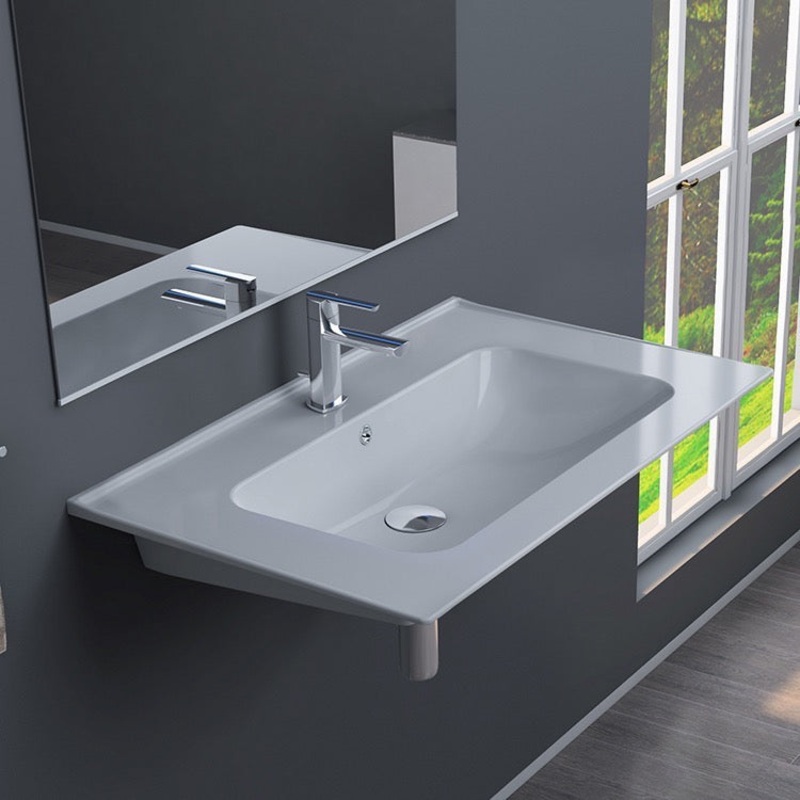 Rectangular White Ceramic Wall Mounted or Drop In Sink HX534490510