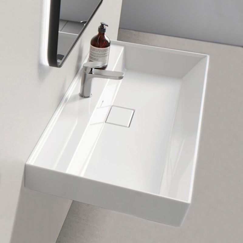 Sharp Rectangular White Ceramic Wall Mounted or Drop In Sink HX534490493