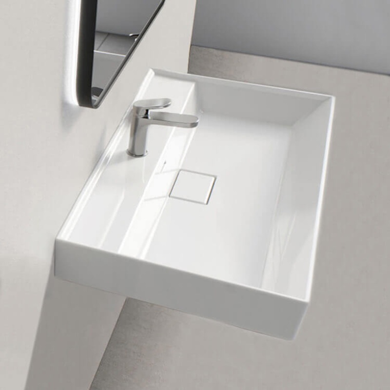 Sharp Rectangular White Ceramic Wall Mounted or Drop In Sink HX534490507