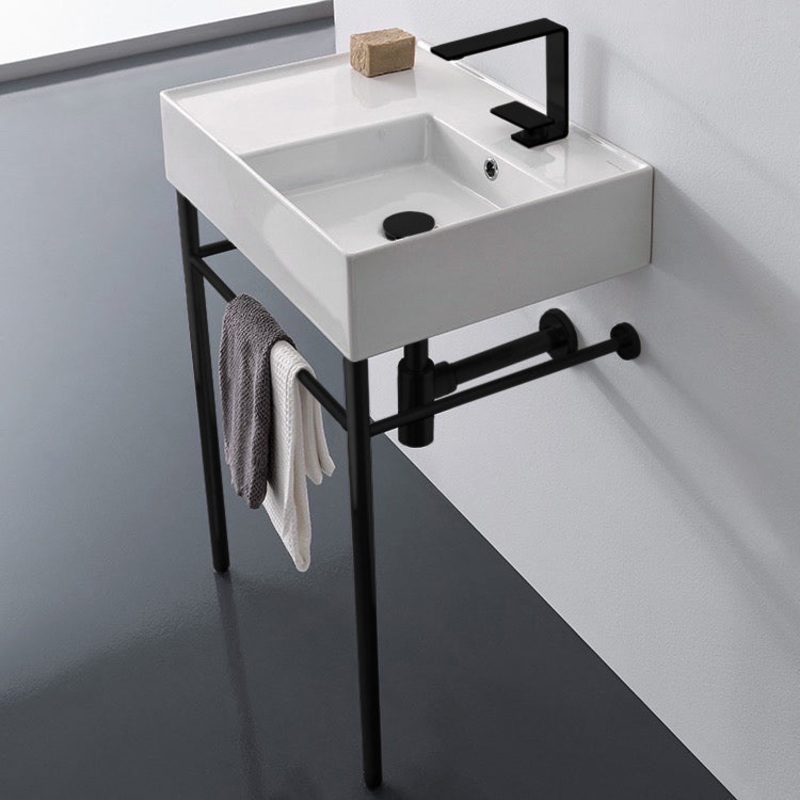 Teorema 2 Ceramic Console Sink and Matte Black Stand HX534490399