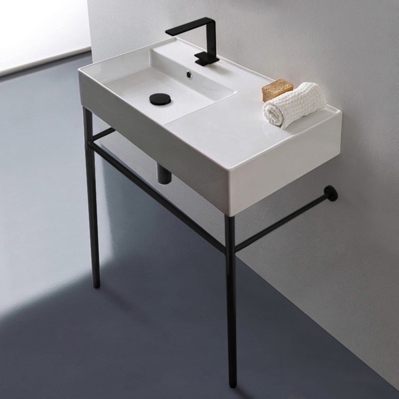 Teorema 2 Ceramic Console Sink and Matte Black Stand HX534490423
