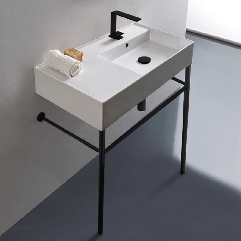 Teorema 2 Ceramic Console Sink and Matte Black Stand HX534490428
