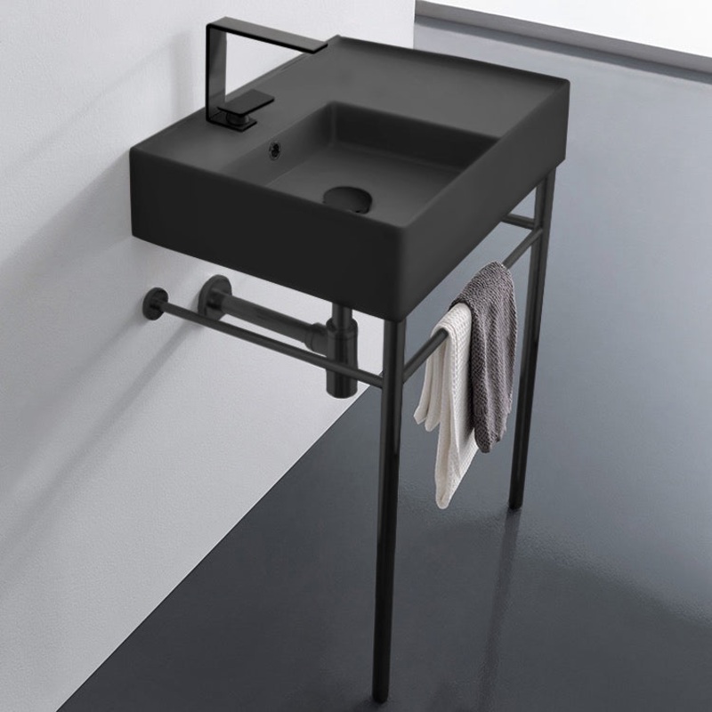 Teorema 2 Matte Black Ceramic Console Sink and Matte Black Stand HX534490361