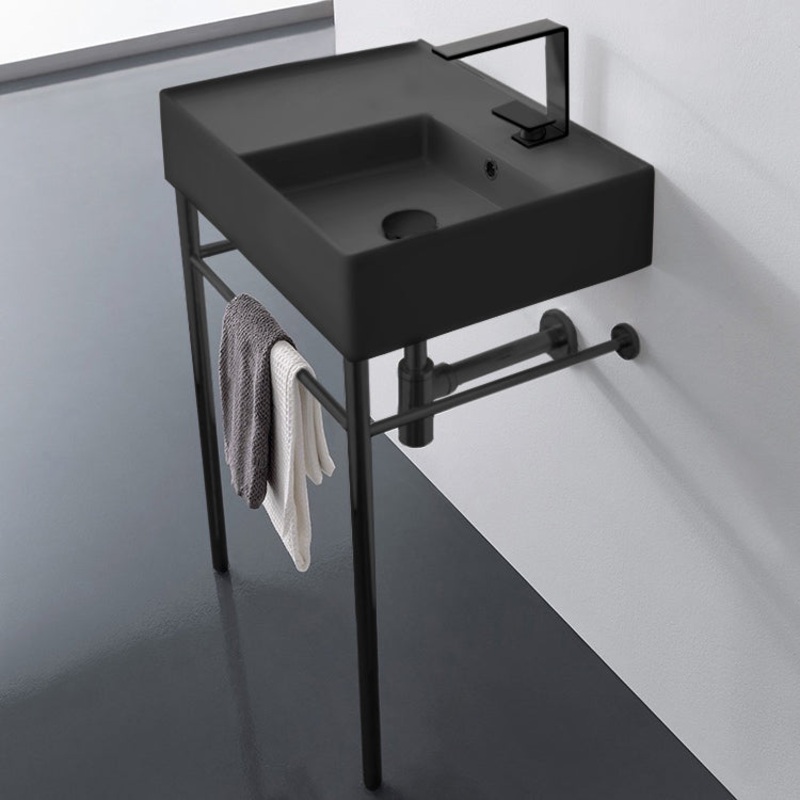 Teorema 2 Matte Black Ceramic Console Sink and Matte Black Stand HX534490373