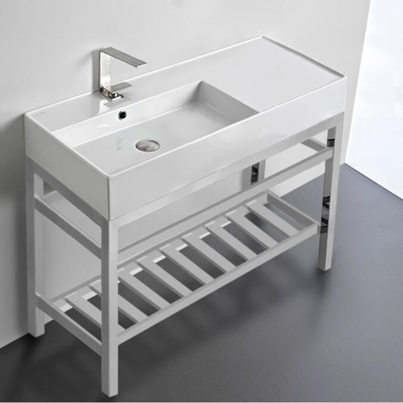 Teorema 2 Modern Ceramic Console Sink With Counter Space and Chrome Base HX534490316