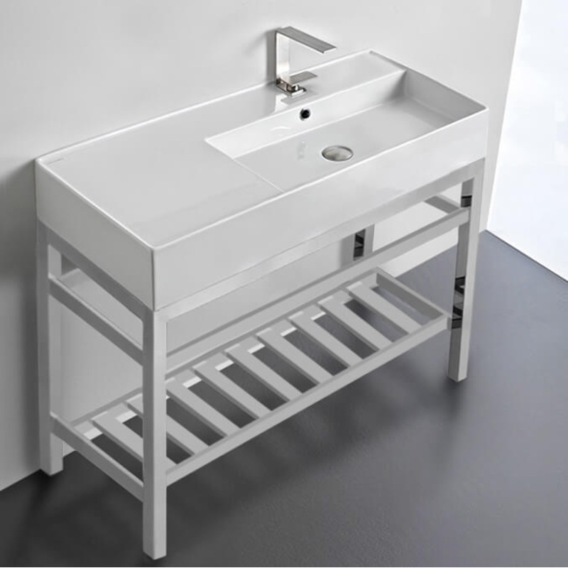 Teorema 2 Modern Ceramic Console Sink With Counter Space and Chrome Base HX534490319