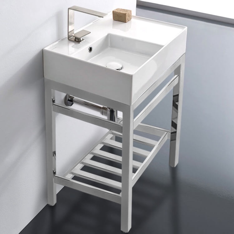 Teorema 2 Modern Ceramic Console Sink With Counter Space and Chrome Base HX534490432