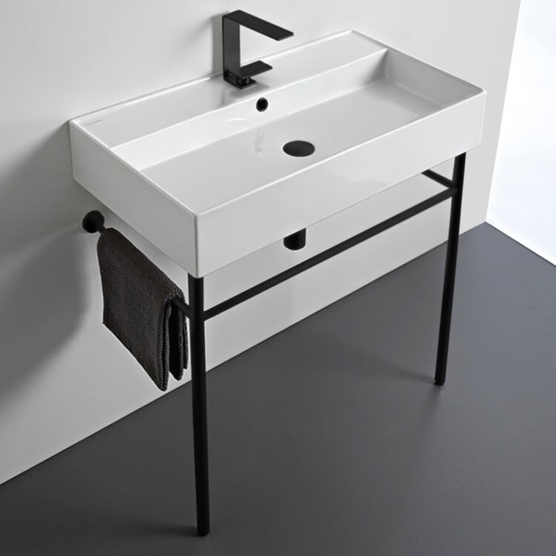Teorema Ceramic Console Sink and Matte Black Stand HX534490431