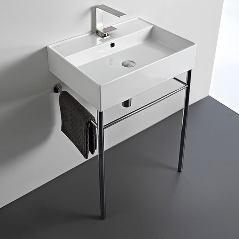 Teorema Rectangular Ceramic Console Sink and Polished Chrome Stand HX534490427
