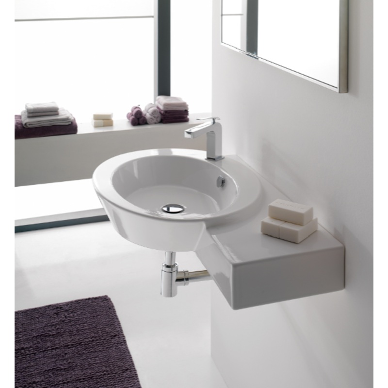 Wish Ceramic Wall Mounted or Vessel Bathroom Sink with Right Counter Space HX534490440