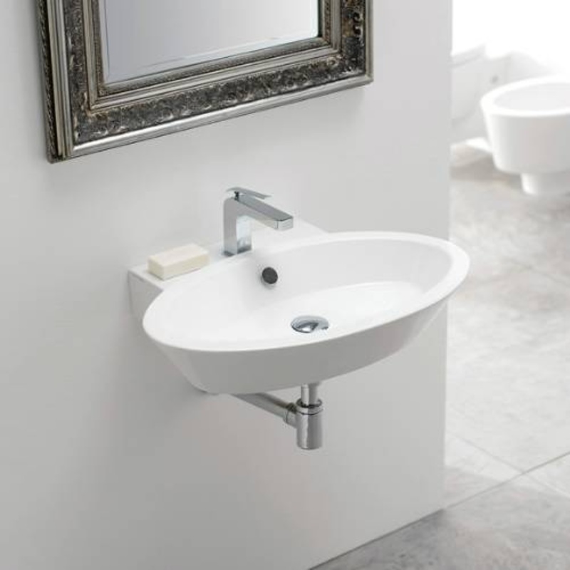 Wish Oval Shaped White Ceramic Wall Mounted or Vessel Bathroom Sink HX534490438