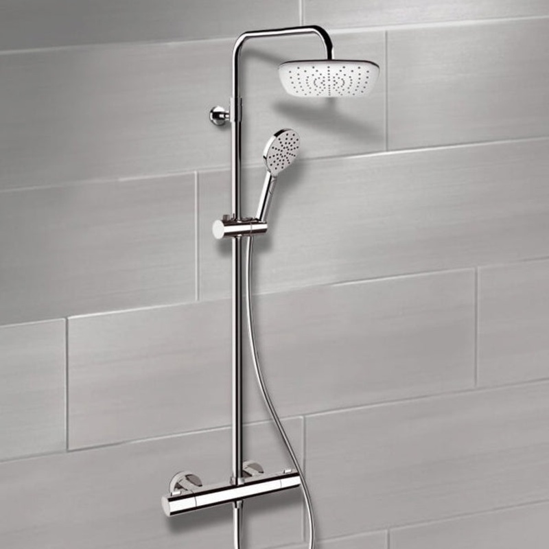 Elegance Chrome Thermostatic Exposed Pipe Shower System with 8 Rain Shower Head and Hand Shower HX534488828