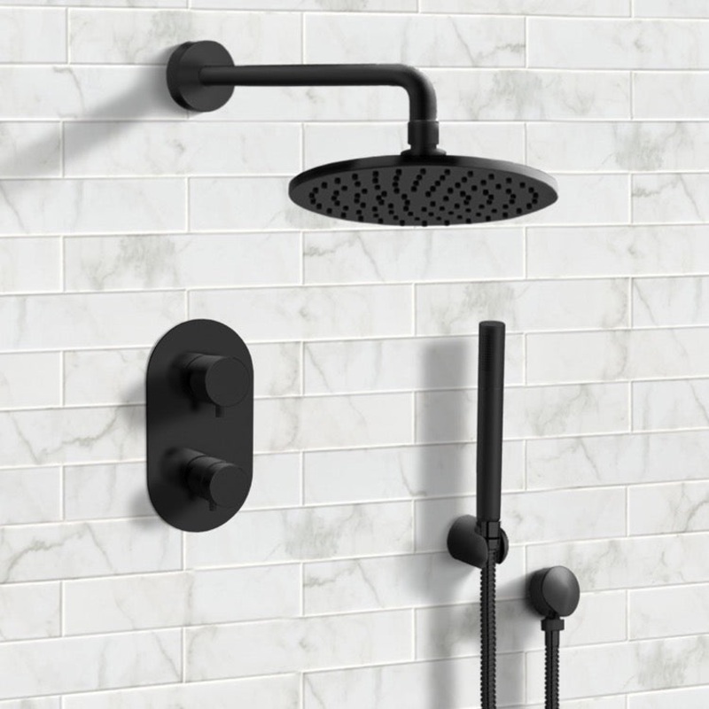 Galiano Matte Black Shower System With Rain Shower Head and Hand Shower