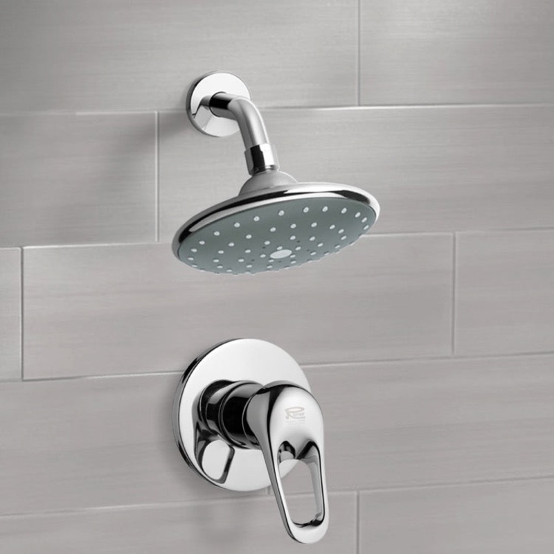 Mario Chrome Shower Faucet Set with 6 Rain Shower Head HX534488824