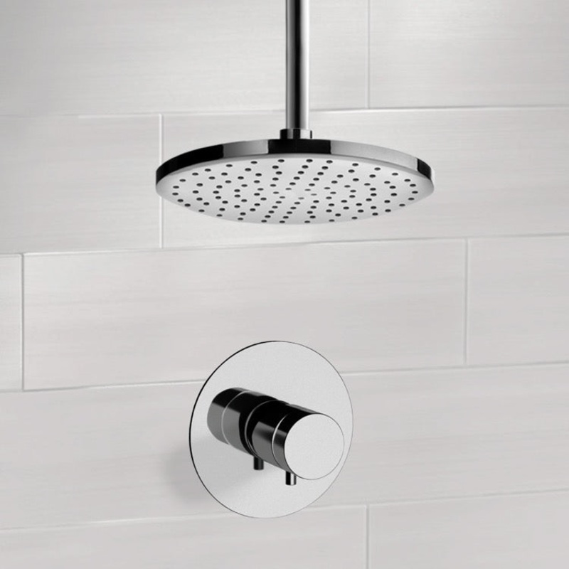 Mario Chrome Thermostatic Shower Faucet Set with 8 Rain Ceiling Shower Head