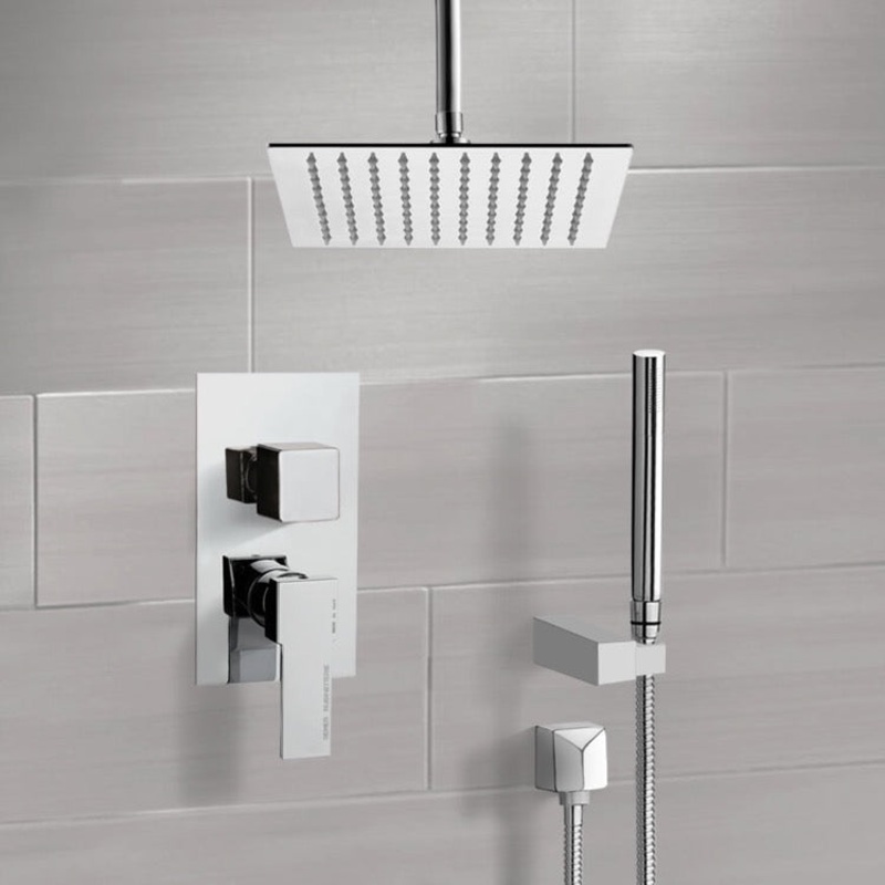 Orsino Chrome Ceiling Shower System With Rain Shower Head and Hand Shower