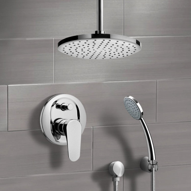 Orsino Chrome Shower System with 8 Rain Ceiling Shower Head and Hand Shower HX534488877