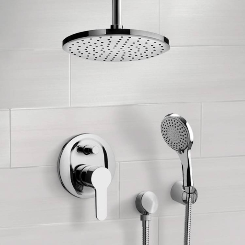 Orsino Chrome Shower System with Rain Ceiling Shower Head and Hand Shower HX534488881