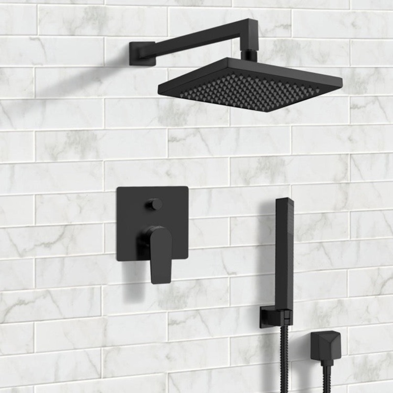 Orsino Matte Black Shower System with 8 Rain Shower Head and Hand Shower HX534488883
