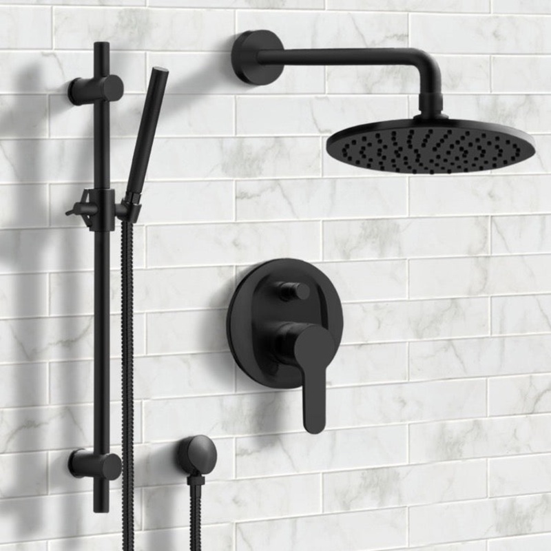 Orsino Matte Black Shower System with 8 Rain Shower Head and Hand Shower HX534488894