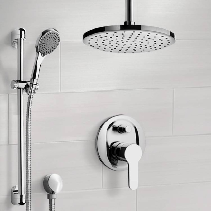 Rendino Chrome Shower Set with Rain Ceiling Shower Head and Hand Shower HX534488862